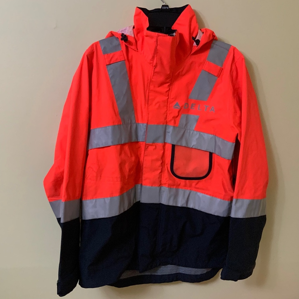 Delta Airlines Lands' End Orange Reflective Hi Vis Jacket Ramp Agent Size XS/S